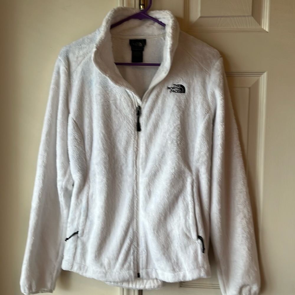 North Face white and black fur jacket